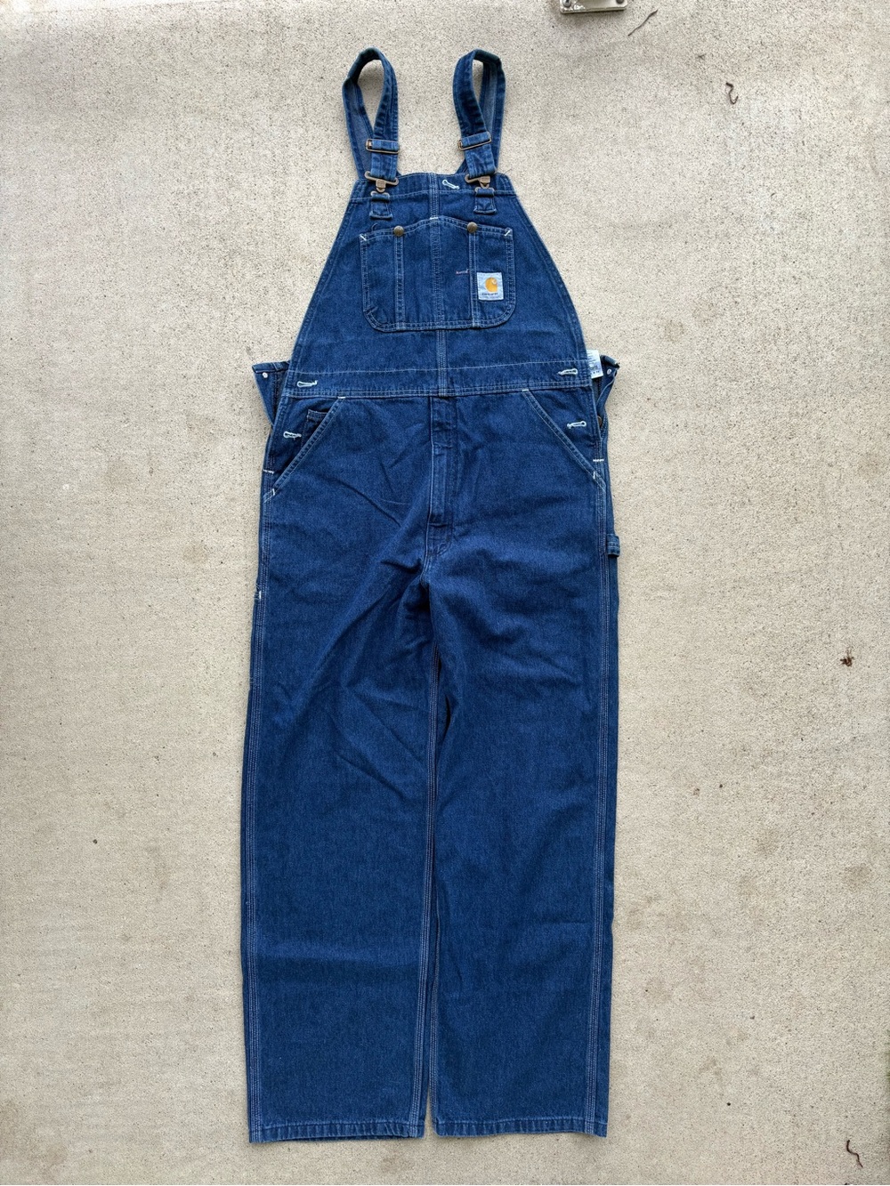 NWT Carhartt R07 DST Denim Bib Overalls Mens 36x32 Dark Stone Washed Unlined